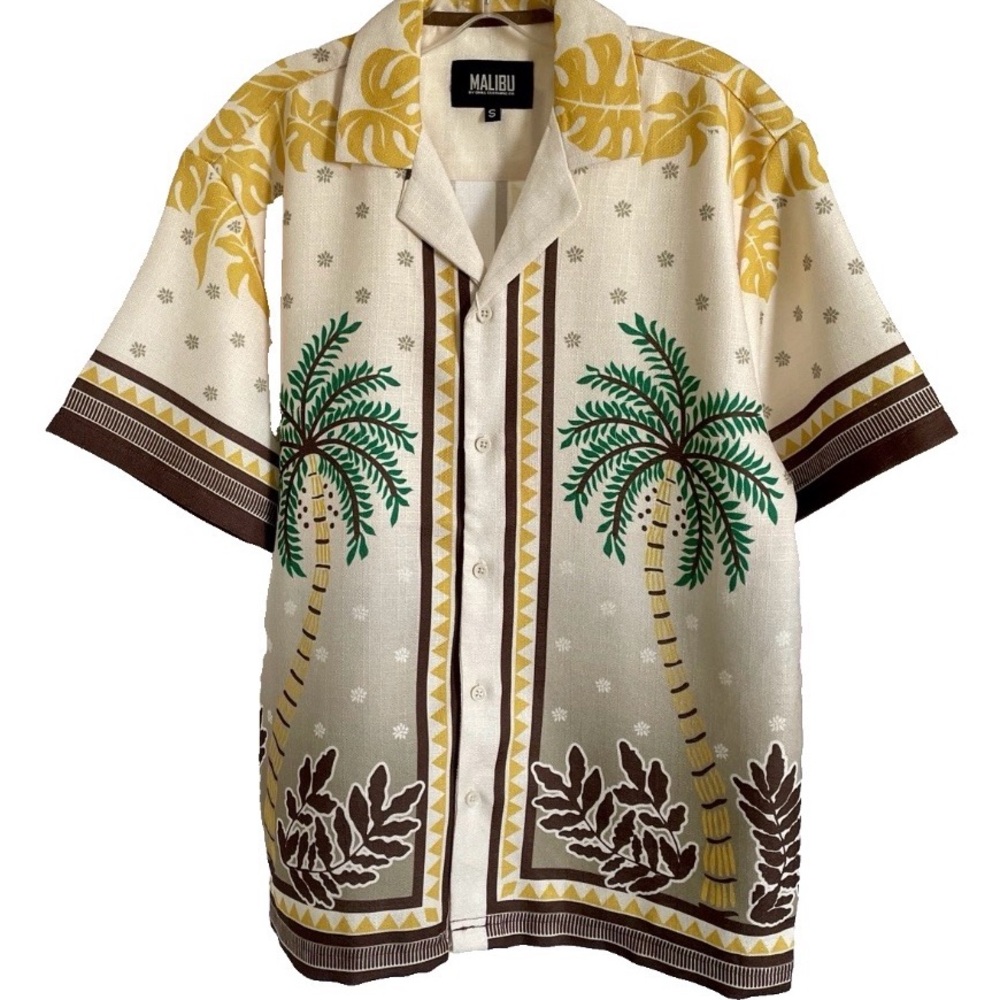 MALIBU NWT Textured Linen Look TROPICAL Beach RESORT Cruise HAWAIIAN SHIRT S